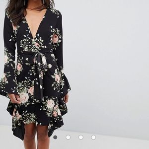 Floral Frill Detail Wrap Dress